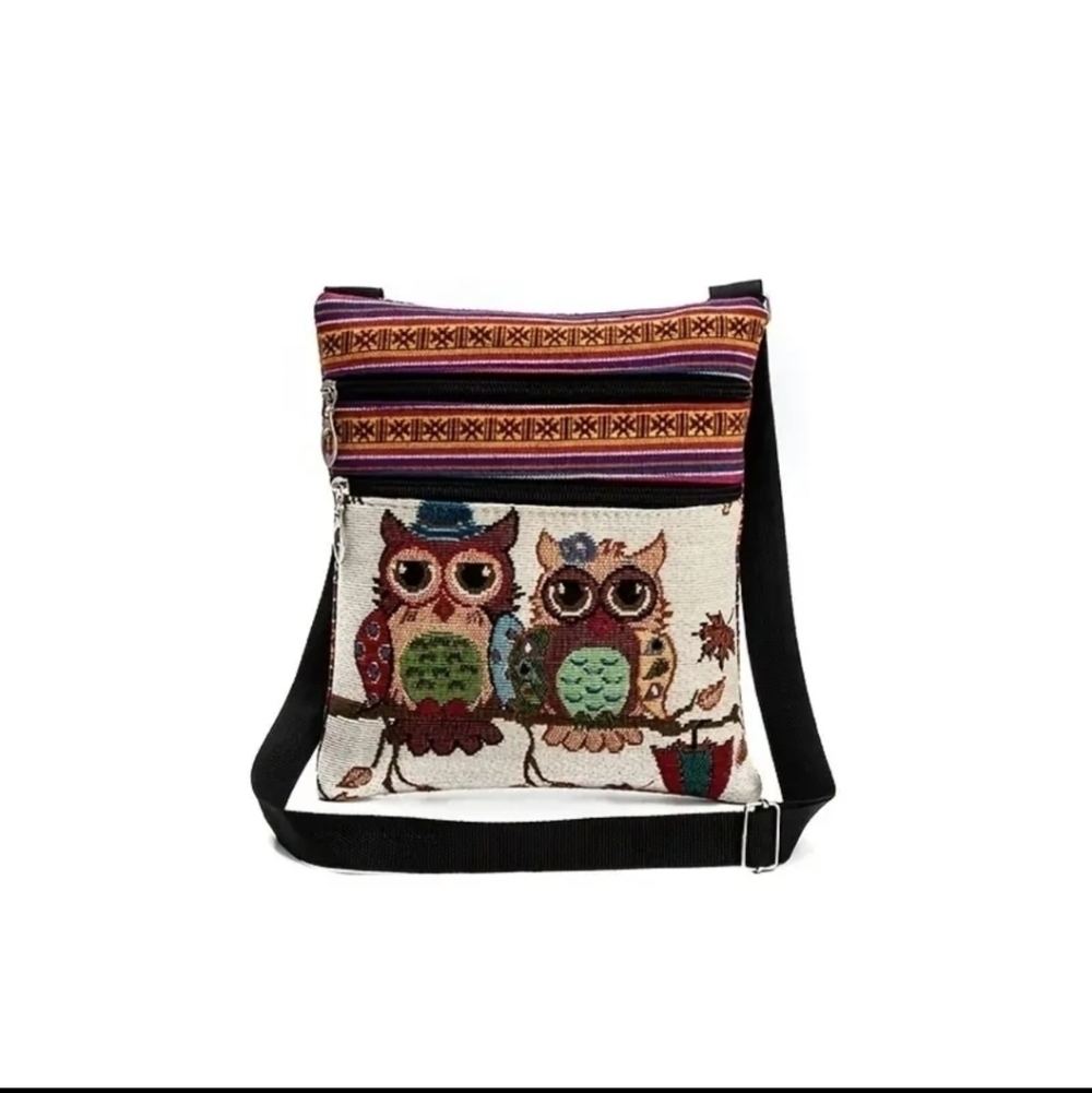NWT Embroidered owl print canvas bag